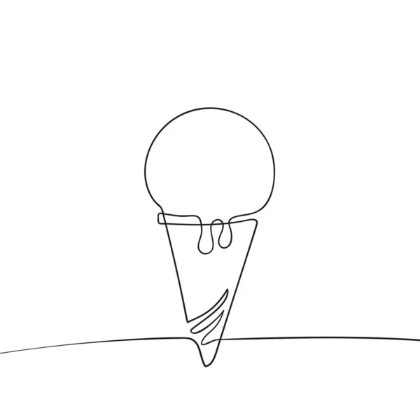 Arte Línea Helado Dibujo Continuo Una Línea Una Cucharada Helado — Vector de stock