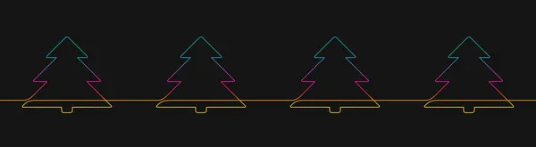 Eine Linienzeichnung Des Weihnachtsbaums Dekorative Nahtlose Grenze Regenbogenfarben Auf Schwarzem — Stockvektor