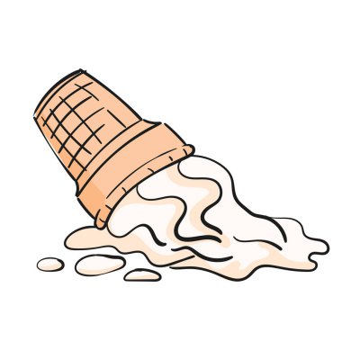 Yumuşak dondurma karikatürü beyaz arka planda izole edilmiş klişe, vanilyalı dondurmanın gözleme kabında vektör çizimi