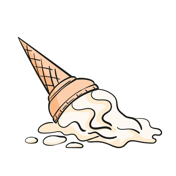 Crème Glacée Vanille Goutte Doodle Bande Dessinée Clipart Isolé Sur — Image vectorielle