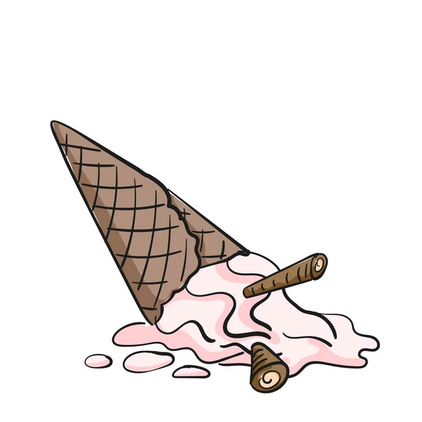 초콜릿 아이스크림을 떨어뜨렸다 초콜릿 만화가 배경에 분리되어 있었다 — 스톡 벡터