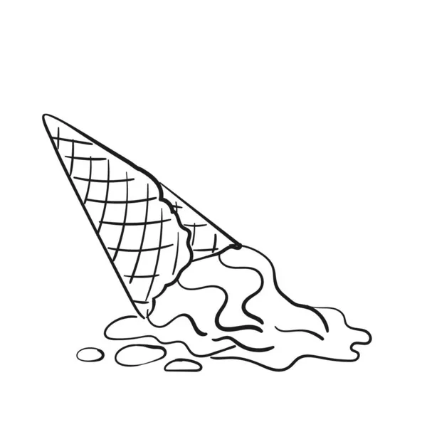 Dropped Ice Cream Doodle Black Line Soft Icecream Wafelkegel Clipart — Stockvector