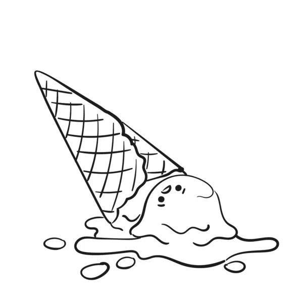 Helado Gota Garabato Negro Línea Simple Vector Ilustración Dos Cucharadas — Archivo Imágenes Vectoriales