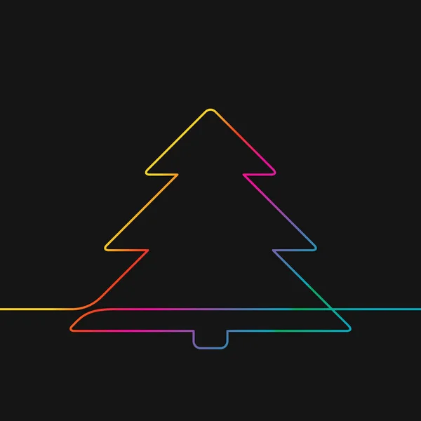 One Line Drawing Christmas Tree Rainbow Colors Black Background Vector — Stock Vector
