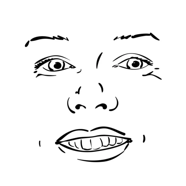 Hermosa Cara Mujer Joven Con Hoyuelos Las Mejillas Boceto Vectorial — Vector de stock