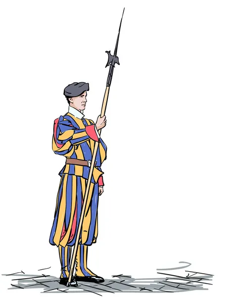 Mayo 2017 Guardia Suiza Papal Vaticano Ilustración Vectorial Dibujada Mano — Archivo Imágenes Vectoriales