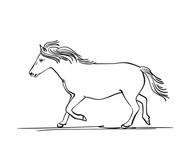 Hand Drawn Running Horse Line Art Style Vector Sketch — Stock Vector