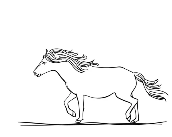 Cavallo Corsa Disegnato Mano Linea Stile Artistico Schizzo Vettoriale — Vettoriale Stock
