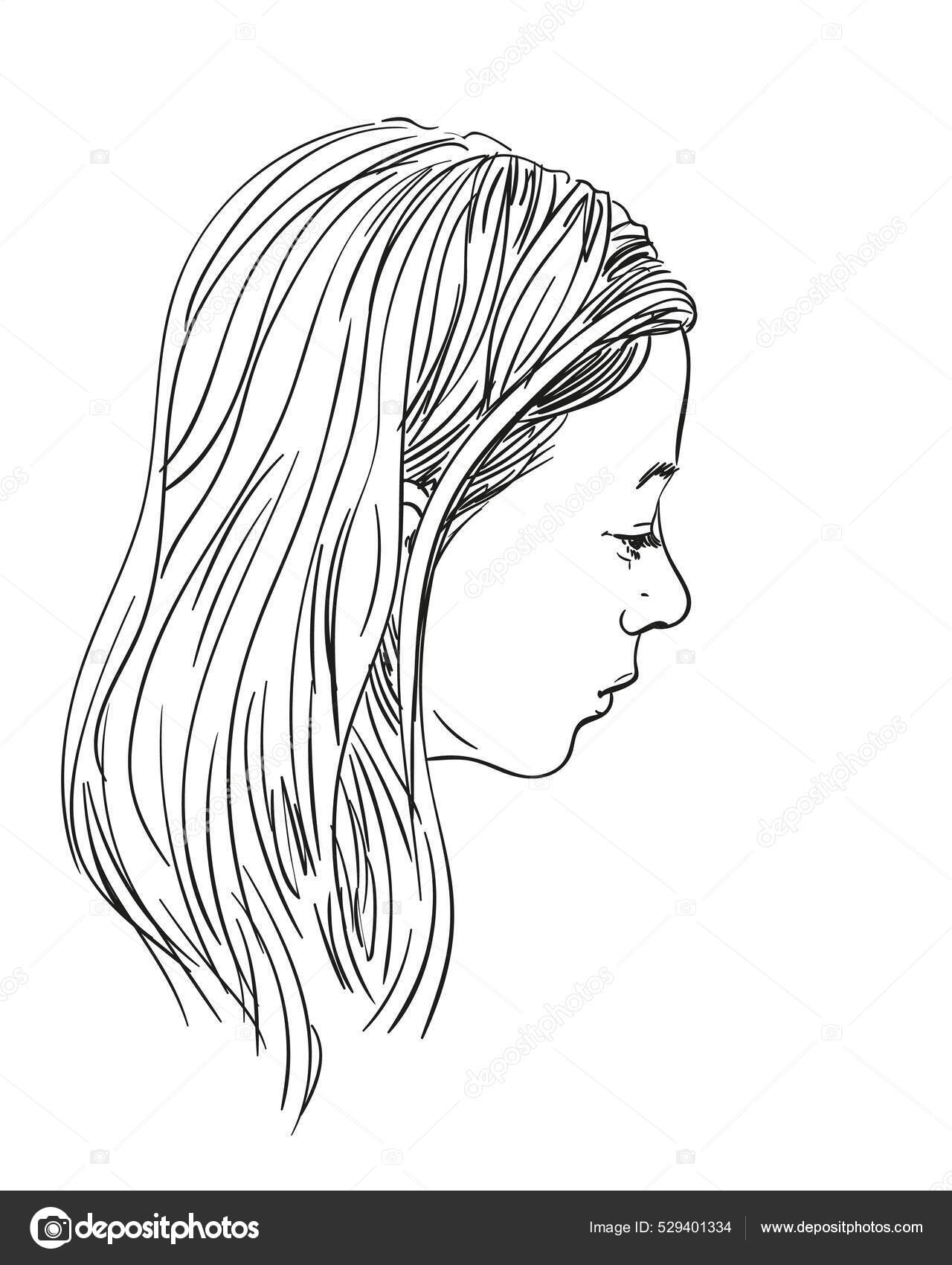Retrato de meninas desenhadas à mão em esboço vetorial de perfil isolado na  arte de linha de fundo branco