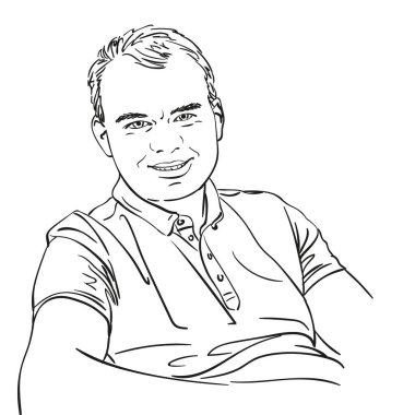 El çizimi mutlu adam, vektör çizimi beyaz renkli çizim, çizgi çizimi.