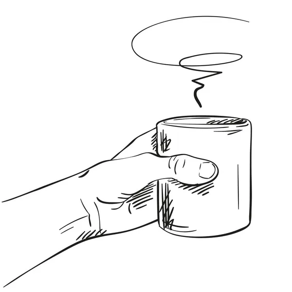 Σκίτσο Του Και Κρατώντας Κούπα Ζεστό Ποτό Χέρι Που Διανυσματική — Διανυσματικό Αρχείο