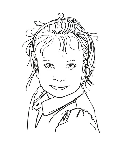 美しい少女の肖像画を線画風に手描きで描き 白に孤立したベクトルイラスト — ストックベクタ