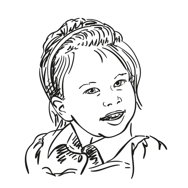 Retrato Menina Muito Falante Desenhado Mão Ilustração Vetorial Isolado Branco — Vetor de Stock