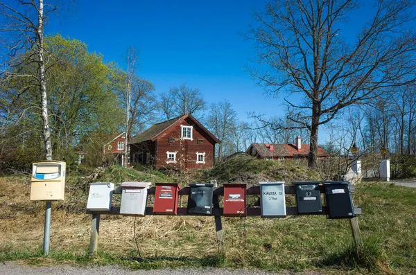 Vasteras Sweden April 2020 Old Postboxes Countryside Traditional Swedish Red — Stock Photo, Image