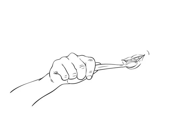 歯ブラシで手ブラッシング歯 ベクトルスケッチ 白地に孤立手描きイラスト — ストックベクタ
