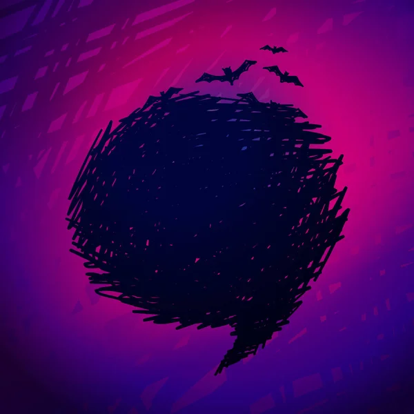 ハロウィンの背景に飛ぶコウモリとスピーチバブルグランジ手描かれたスクリブル — ストックベクタ