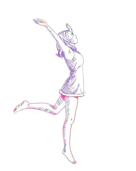 Chica Saltando Máscara Cara Médica Vestido Pequeño Vector Boceto Varicolor — Archivo Imágenes Vectoriales