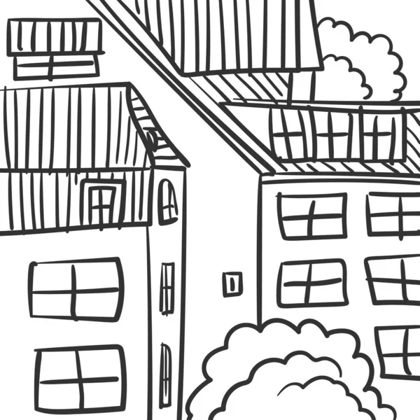 Handgetekende Gebouwen Stad Close Doodle Stijl Vector Illustratie — Stockvector