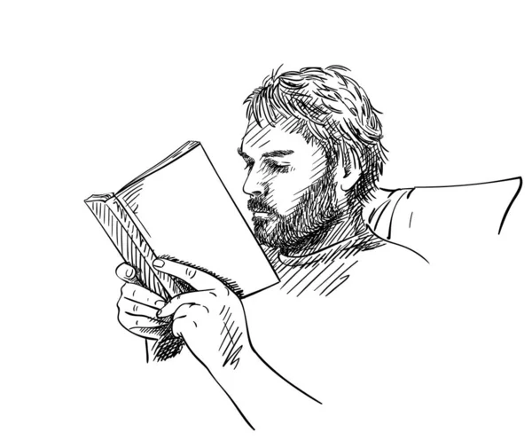 Croquis Homme Avec Barbe Est Livre Lecture Illustration Vectorielle Dessinée — Image vectorielle