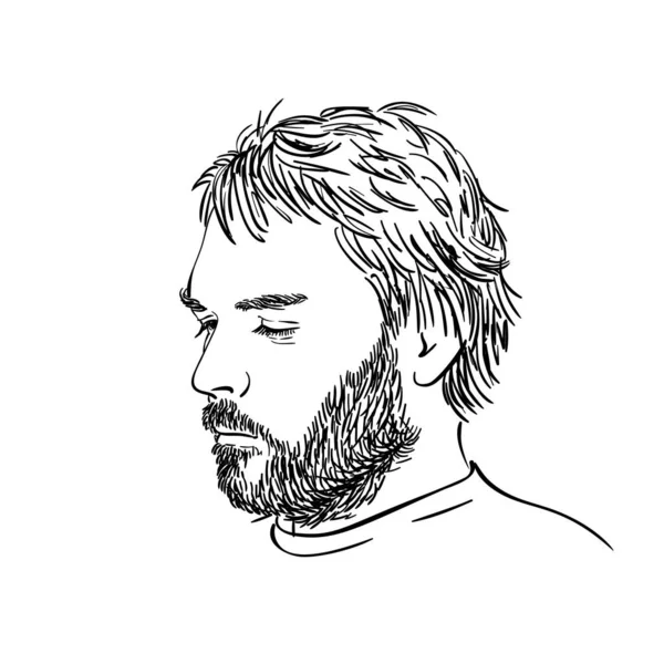 Skizze Eines Mannes Mit Bart Und Geschlossenen Augen Porträt Isoliert — Stockvektor