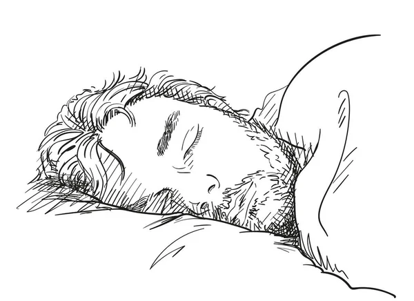 Σκίτσο Του Ύπνου Όμορφος Γενειοφόρος Άνδρας Χέρι Που Διανυσματική Απεικόνιση — Διανυσματικό Αρχείο