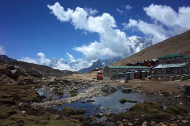 Sagarmatha Ulusal Parkı, Lobuche, Nepal - 22 Mayıs 2019: Everest Yolu, Lobuche Konukevleri (4910 metre) Himalayalar 'da