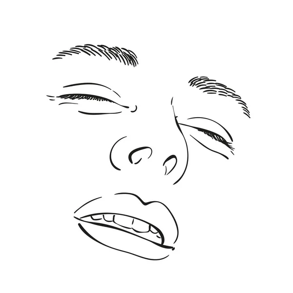 目を閉じた女性の顔のスケッチ 手描きベクトルイラスト ラインアート — ストックベクタ