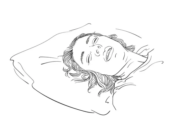 Sketsa Wanita Muda Tidur Atas Bantal Tangan Digambar Vektor Linear - Stok Vektor