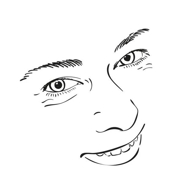 美しい笑顔の女性の顔 ベクトルスケッチ手描きイラスト — ストックベクタ
