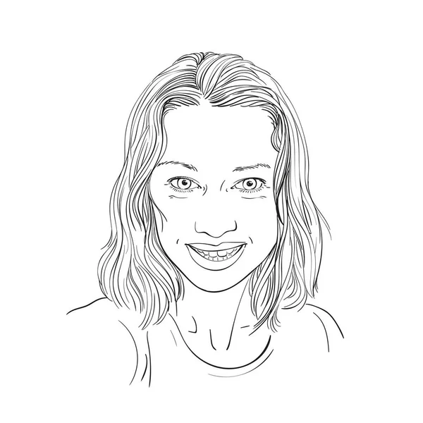 Esboço Belo Retrato Mulher Jovem Ilustração Vetorial Desenhada Mão — Vetor de Stock