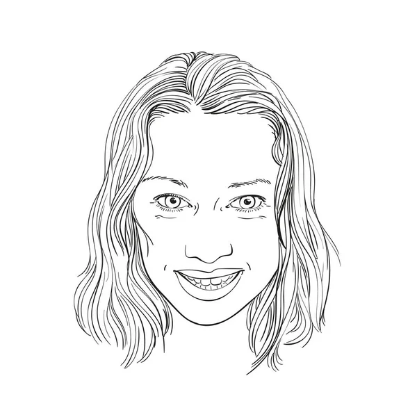 Güzel genç kadın kafası çizimi. El çizimi vektör çizimi.
