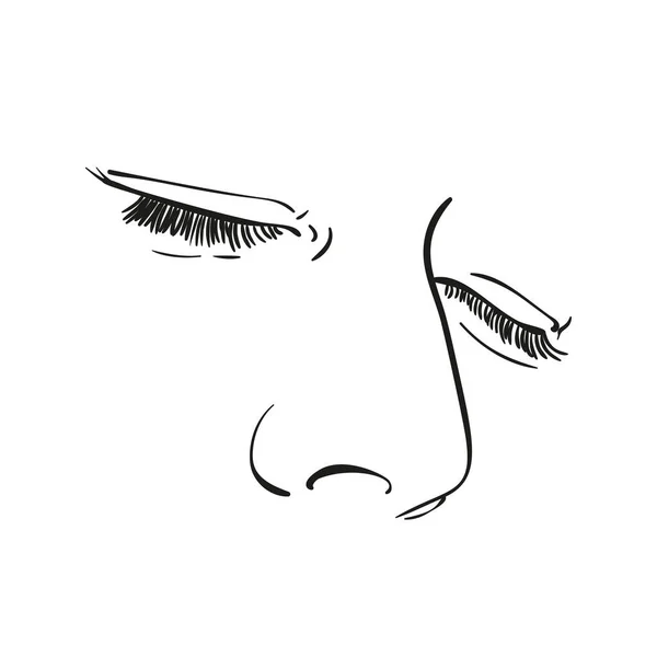 女用眼部闭合鼻部素描 手绘矢量画图 线条艺术 — 图库矢量图片