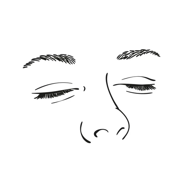 Kresba Ženských Zavřených Očí Nosu Obočí Ručně Kreslené Vektorové Ilustrace — Stockový vektor