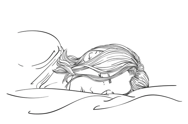Croquis Jeune Femme Endormie Illustration Linéaire Vectorielle Dessinée Main — Image vectorielle