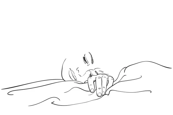 若い寝ている女性の顔のスケッチ 手描きベクトル線イラスト — ストックベクタ