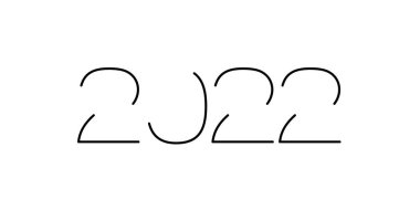 Yıl 2022 soyut modern tasarım çizgisi tipografi, minimalist siyah ince çizgi, bayram dekoru için başlık konsepti, takvim, kart, poster, afiş, broşür