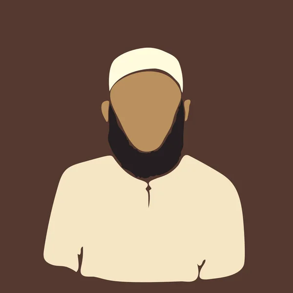 Hombre Árabe Musulmán Con Retrato Barba Con Sombrero Blanco Sombrero — Vector de stock