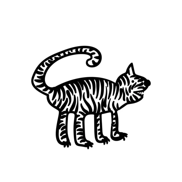 Tiger Doodle Ilustração Isolado Tigre Listrado Predador Animal Primitivo Desenho —  Vetores de Stock