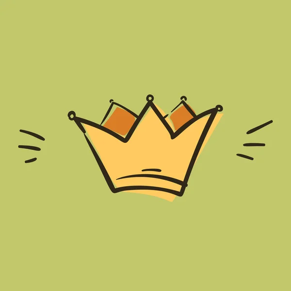Goldene Krone Doodle Isoliert Einfache Zeichnung Auf Grünem Hintergrund Monarchie — Stockvektor