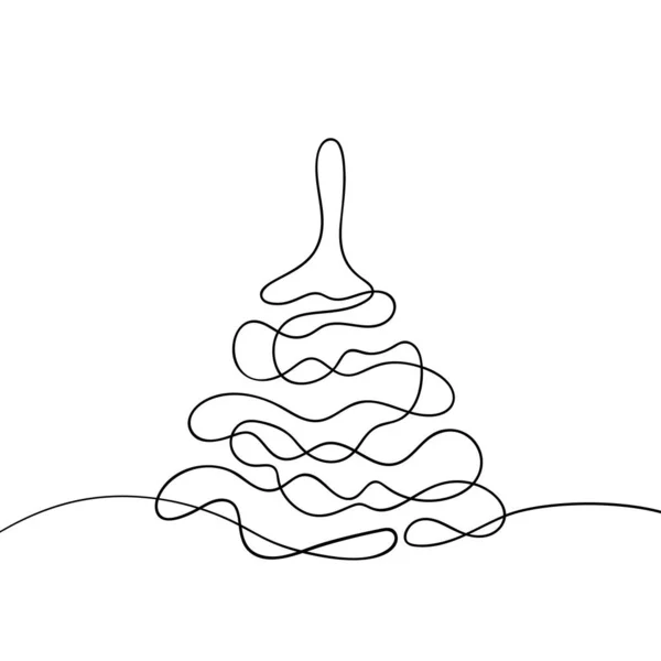 Albero Natale Disegno Continuo Una Linea Bianco Nero Vettore Linea — Vettoriale Stock