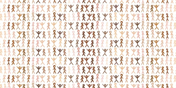 Beaucoup Figures Bâton Organisées Lignes Motif Sans Couture Diversité Personnes — Image vectorielle