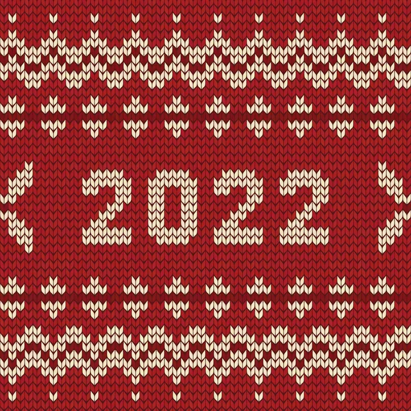 2022 Number Knitting Seamless Pattern Christmas New Year Decoration Red — 图库矢量图片