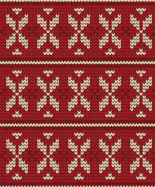 Red Knitting Seamless Pattern Wool Knitted Texture Snowflake Christmas New — Stock Vector