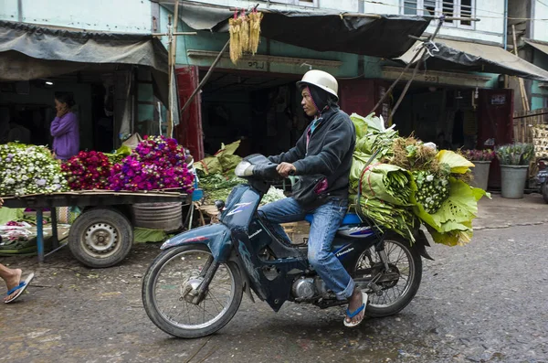 Mandalay Myanmar Janvier 2019 Marché Aux Fleurs Livraison Fleurs Moto — Photo