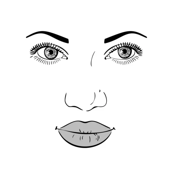 Face Beautiful Woman Black Line Art Style Gray Lips Eyes — Stockvektor