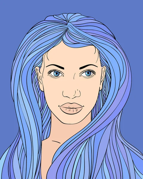 Vector Illustration Woman Perfect Beautiful Face Big Lips Blue Eyes — Stockvektor