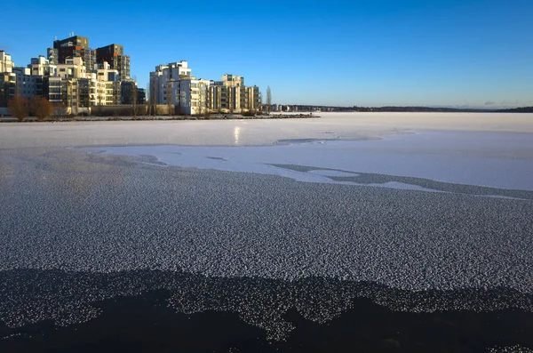 Dia Inverno Escandinávia Gelo Coberto Geada Lago Congelado Malaren Vista — Fotografia de Stock