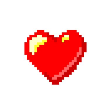 Piksel sanat kalbi kırmızı aşk sembolü beyaz arkaplan vektör illüstrasyonunda izole