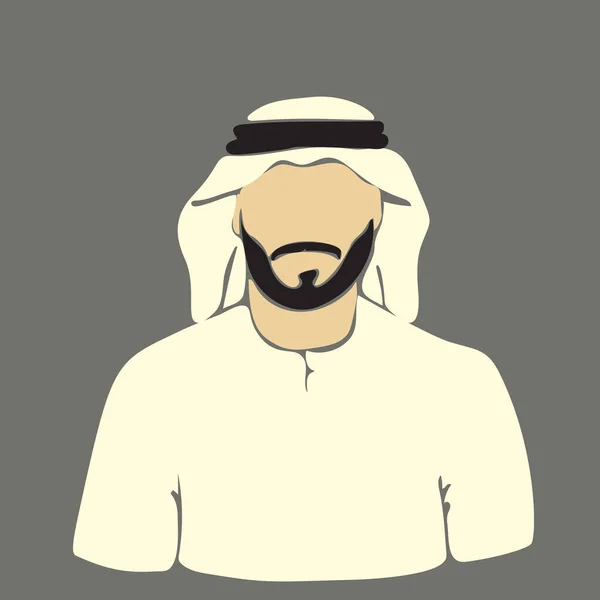 Árabe Muçulmano Homem Com Barba Retrato Avatar Vestindo Branco Islâmico —  Vetores de Stock