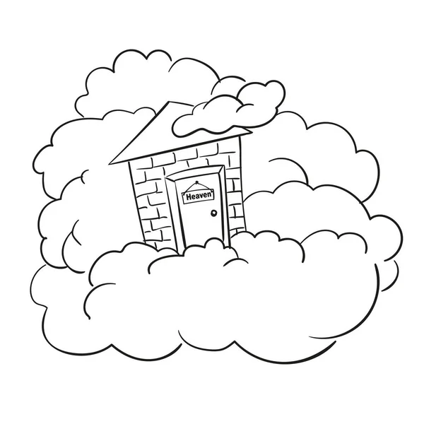 Entree Tot Het Paradijs Doodle Deur Muur Pluizige Wolk Aanmelden — Stockvector